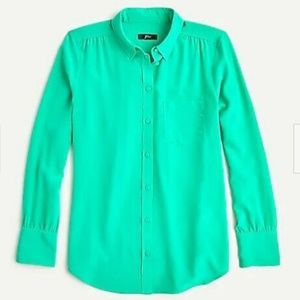 J Crew Jade Green Silk Button Down Blouse (M)